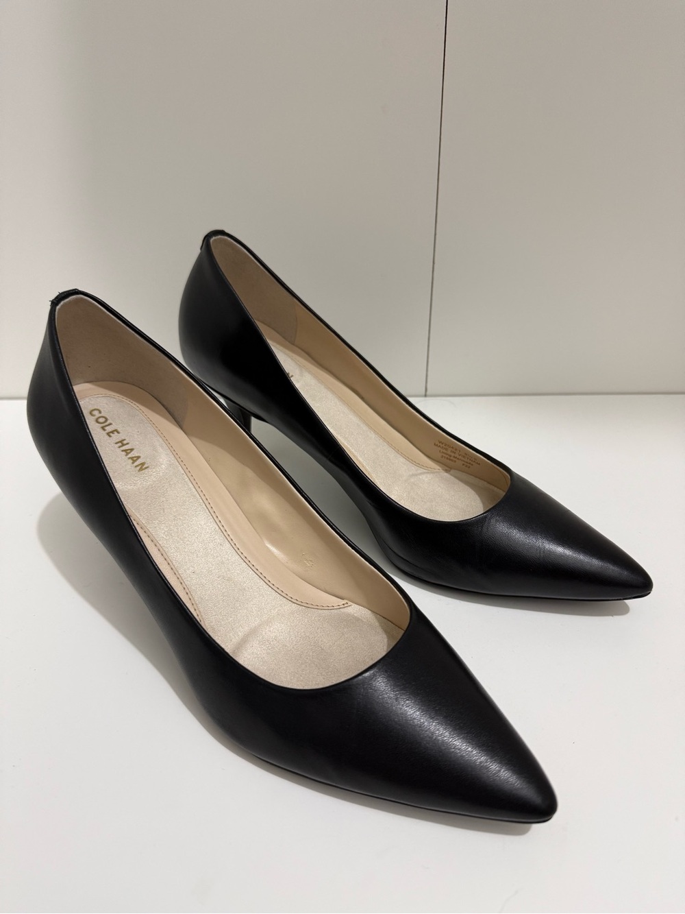 Cole Haan Classic Black Pointed-Toe Leather Pumps